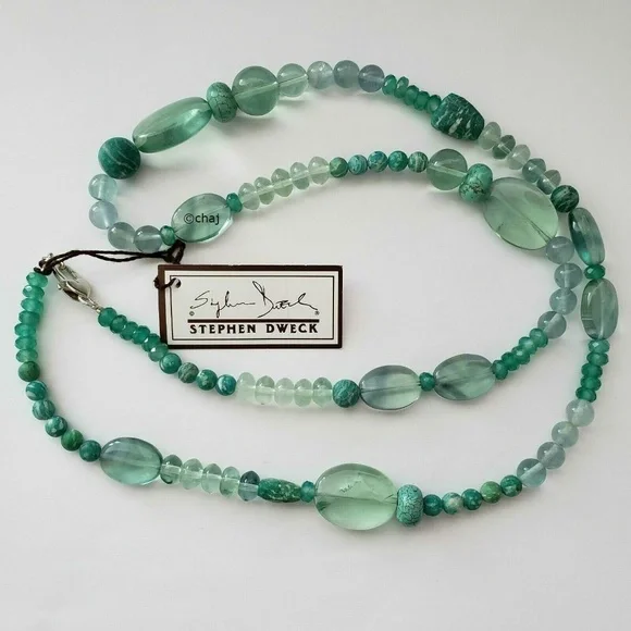 Stephen Dweck Sterling Silver Turquoise Amazonite Beaded Necklace 30" - Picture 1 of 4